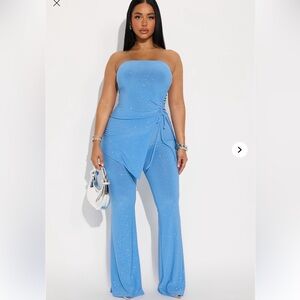 Fashion Nova Strapless Blue Jumpsuit